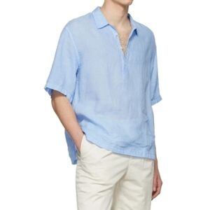 Trunks Surf & Swim Co. 100% Linen 1/4 Button Short Sleeve Shirt Light Blue XLRG.